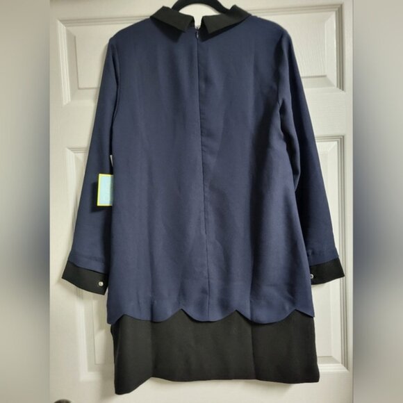 NWT-CeCe-Navy Blue & Black,Collared,Scalloped Hem Dress-Size 10 - Picture 5 of 8